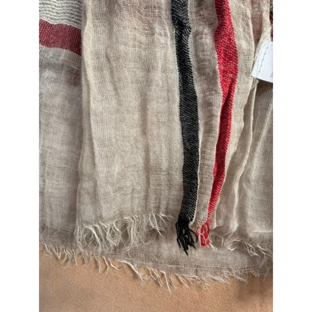 Oversized Plaid Blanket Scarf Beige Red Black Fringe Shawl Wrap 34x78